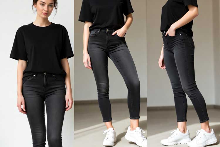 استایل کژوال با کتانی سفید و شلوار جین مشکی