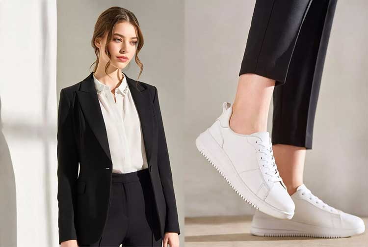 کت و شلوار مشکی با کتانی سفید: استایل نیمه‌رسمی مدرن